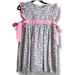 NEW Classic Whimsy Floral Flutter Sleeve Pink Bow Dress Size 7